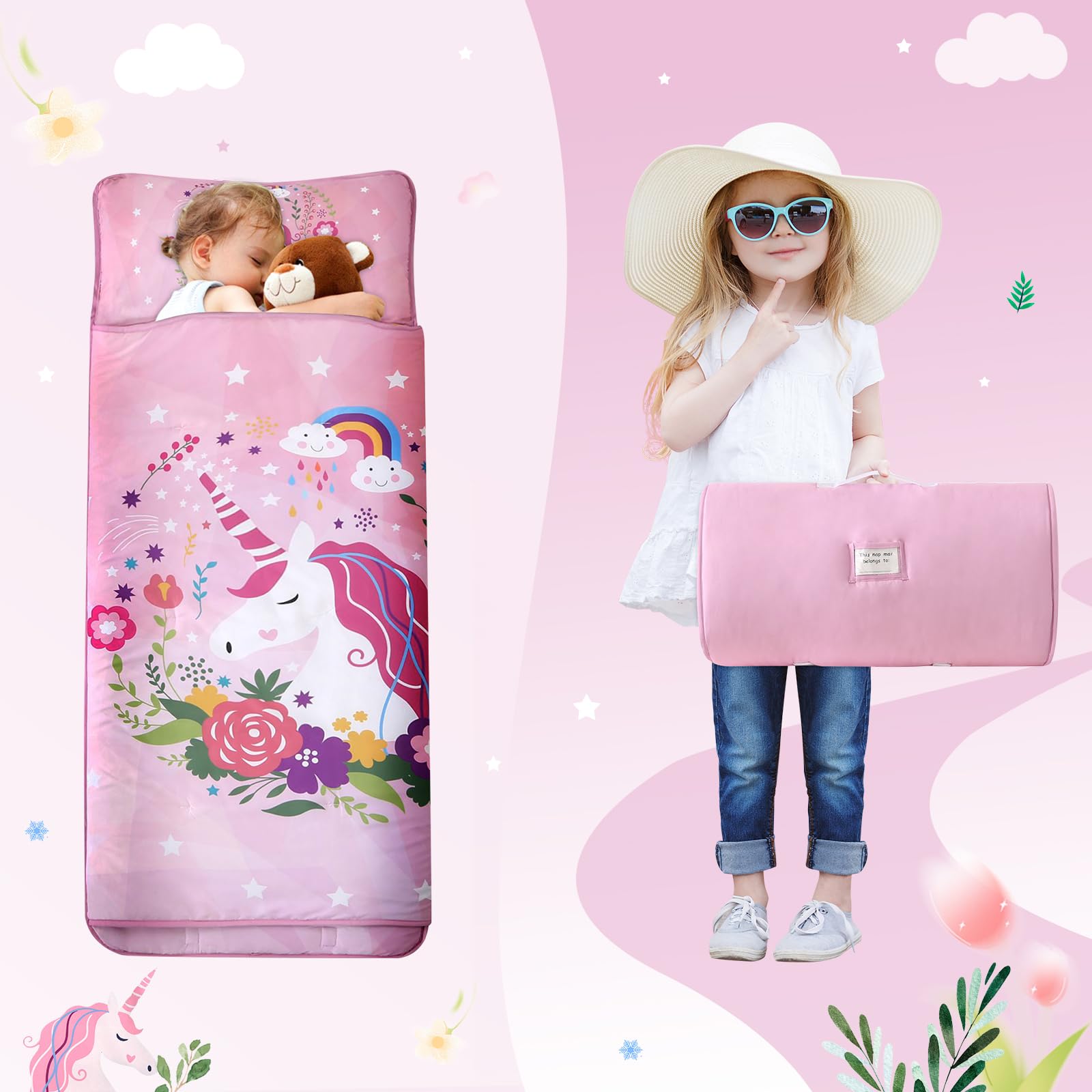 Wowelife nap mat pillowcase 20x10 inches keeps pillow tidy during travel.