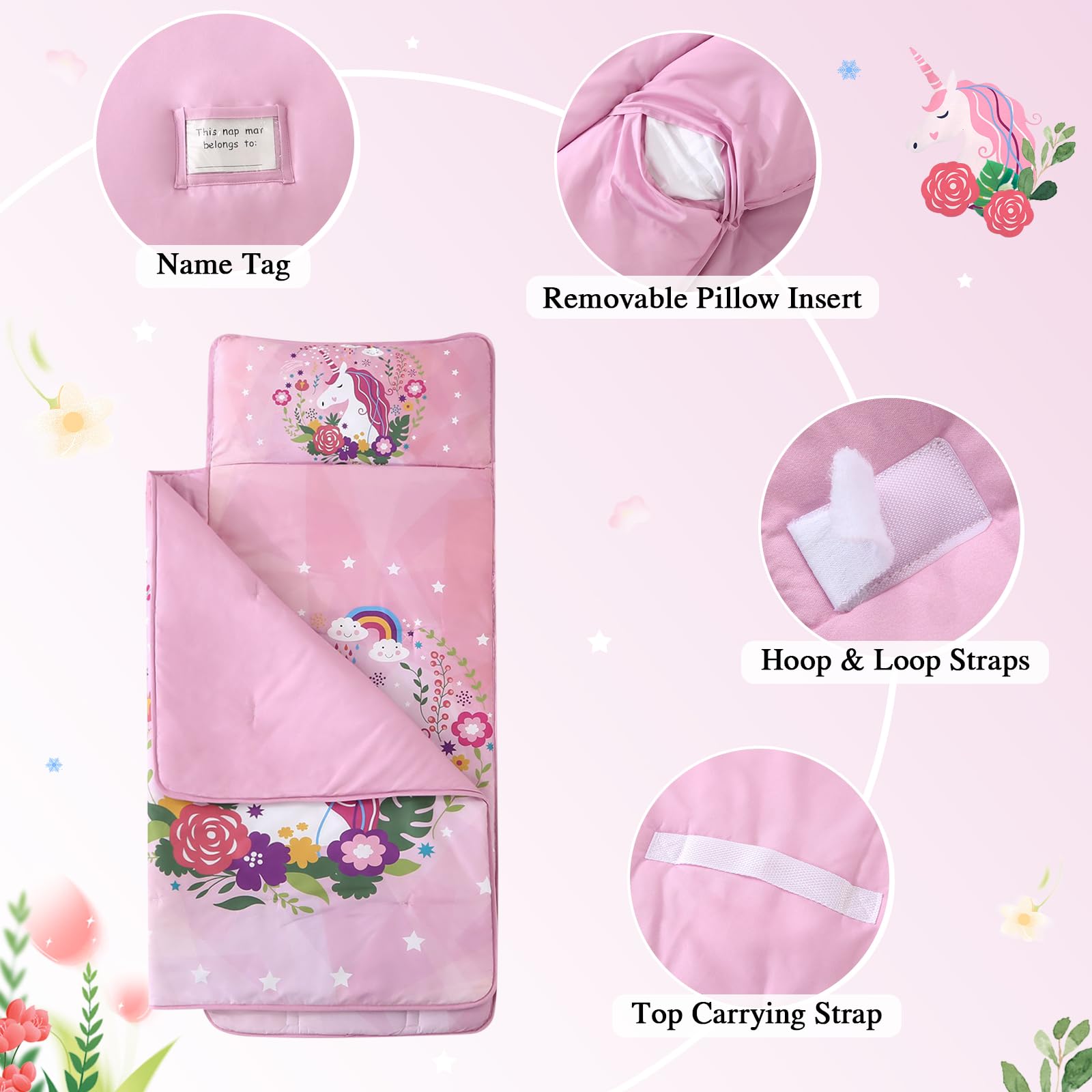 Wowelife nap mat with removable pillow for easy cleanup after naps.