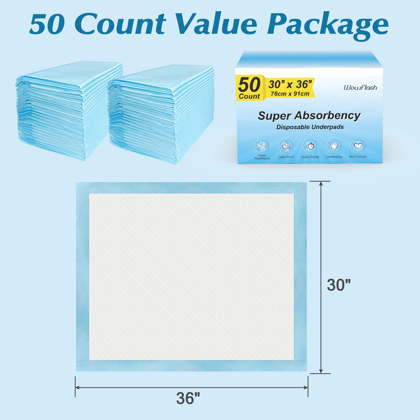 Wowflash extra-large pee pad protects beds, chairs, and furniture.