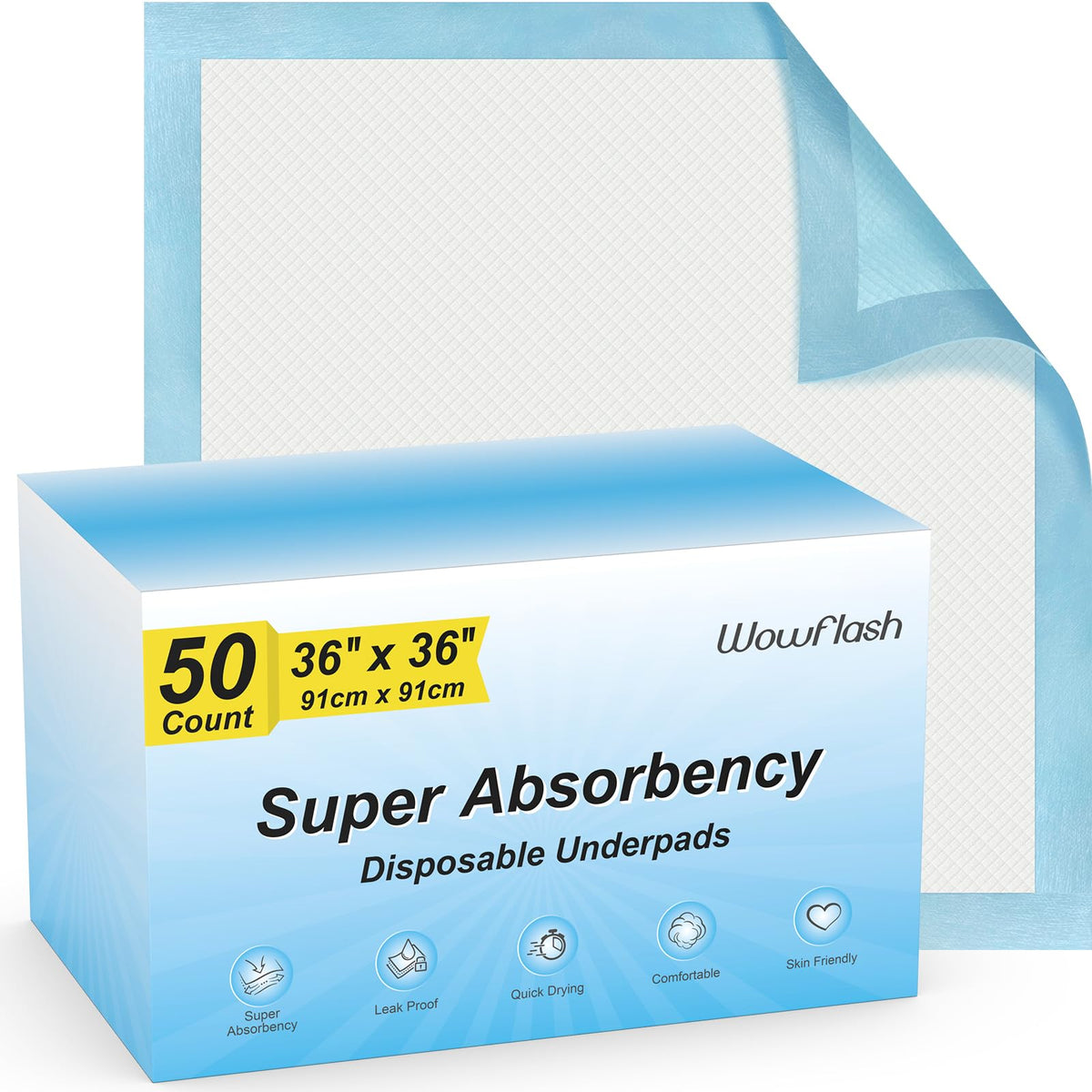 Wowflash underpad with 5-layer protection on bed to guard against leaks