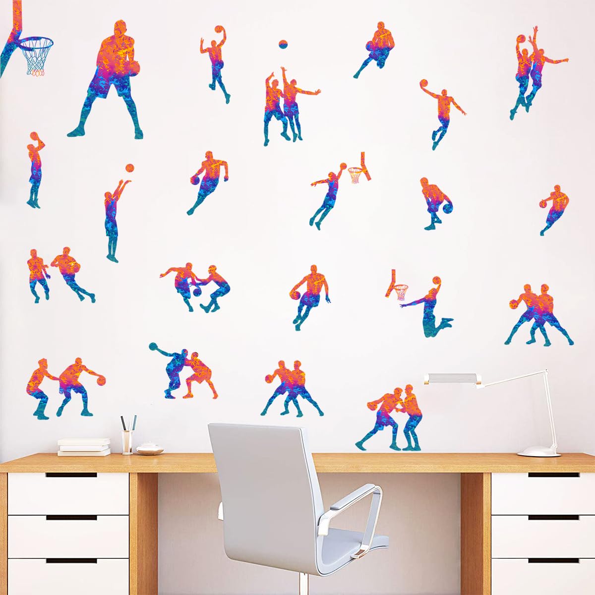 WOYINIS basketball players wall sticker with dynamic dunk for teen rooms.