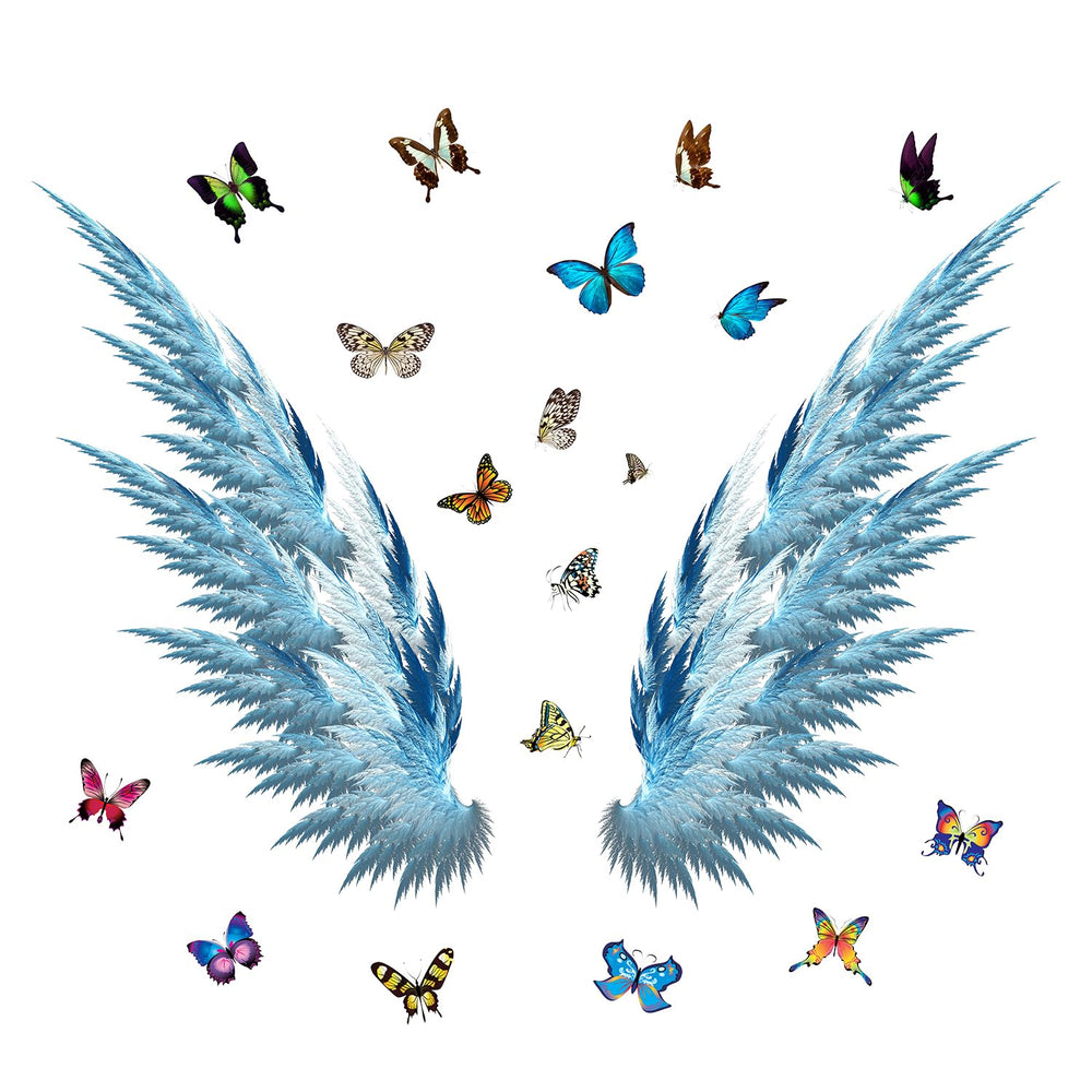 WOYINIS blue angel wings wall decals easy to apply on smooth walls for living spaces.