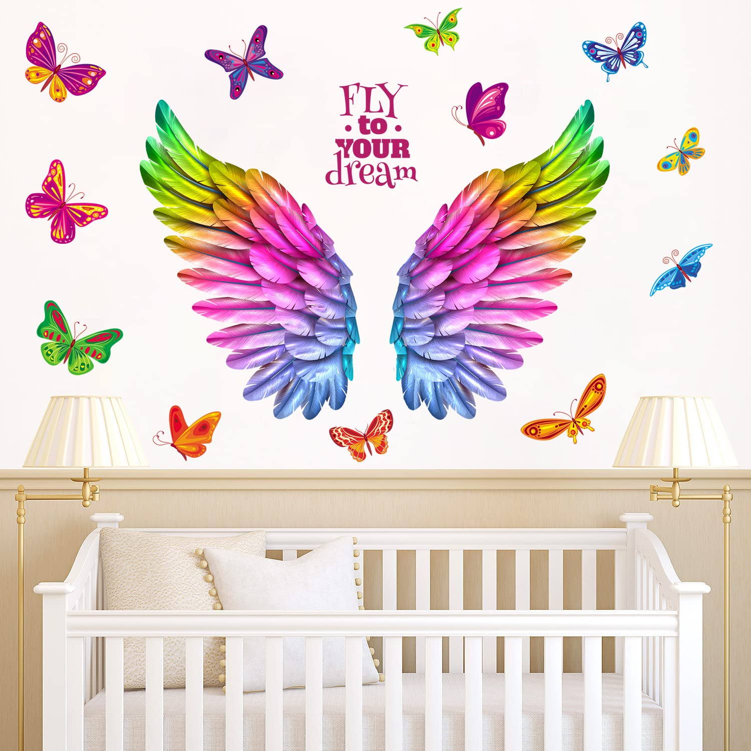 WOYINIS colorful angel wings wall decal pair brightens living rooms and nurseries.