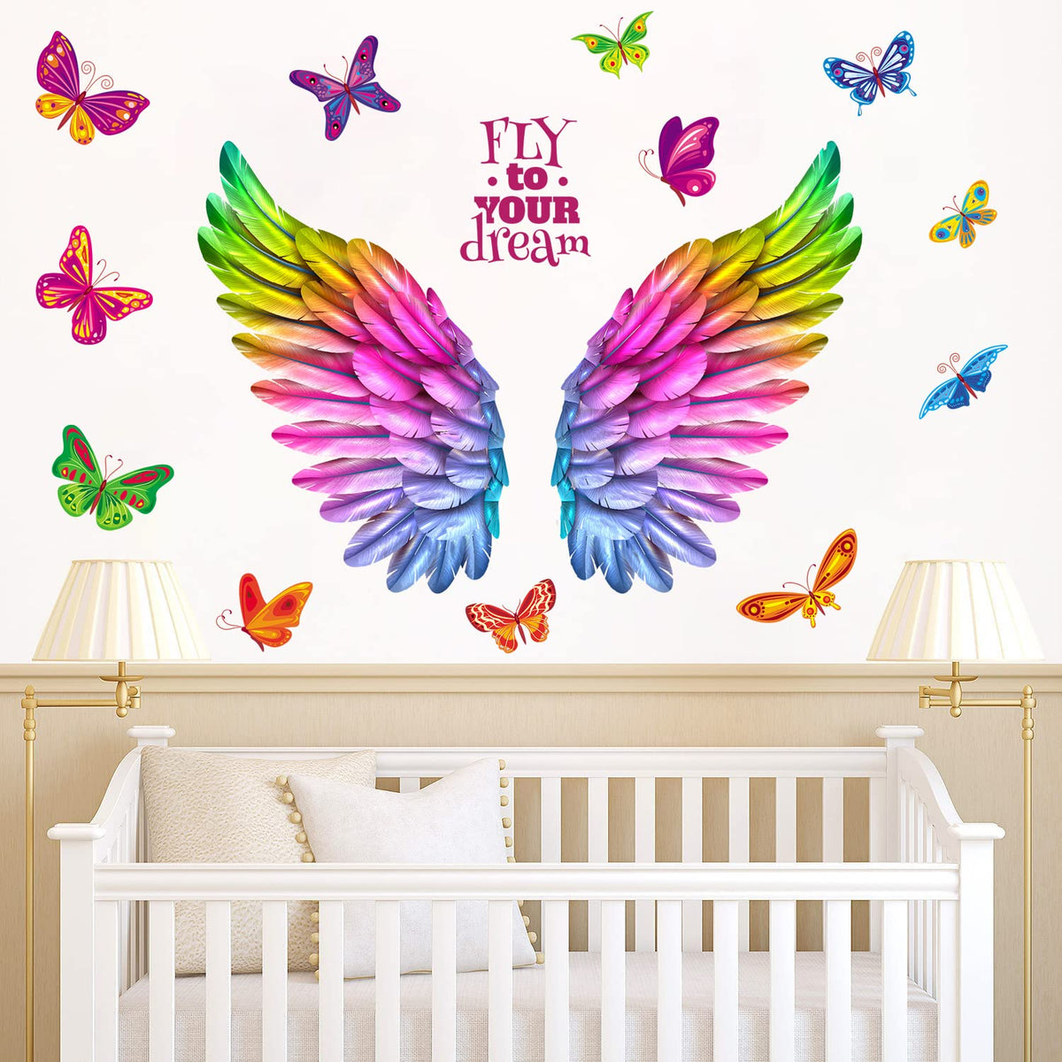 WOYINIS colorful angel wings wall decal pair brightens living rooms and nurseries.