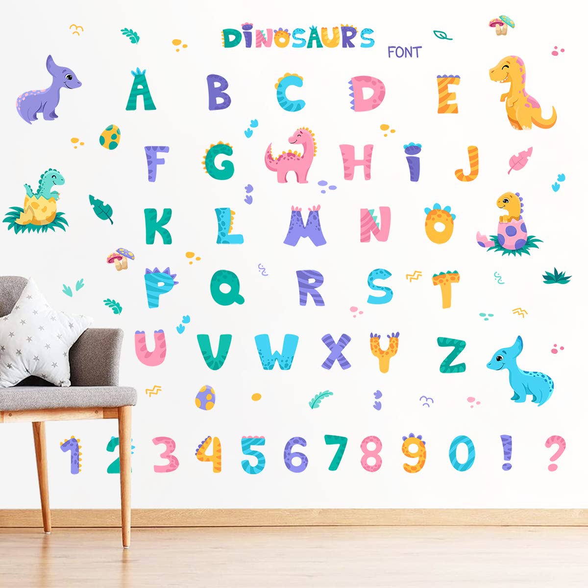 WOYINIS Dino alphabet wall stickers showing vibrant letters and dinos to brighten spaces