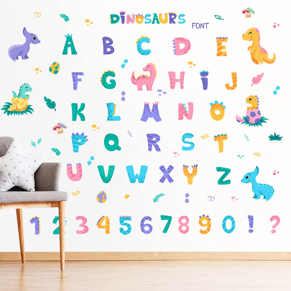 WOYINIS Dino alphabet wall stickers showing vibrant letters and dinos to brighten spaces