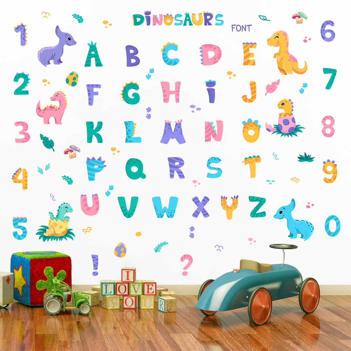 WOYINIS dino alphabet wall decals in a room decor setup for kids