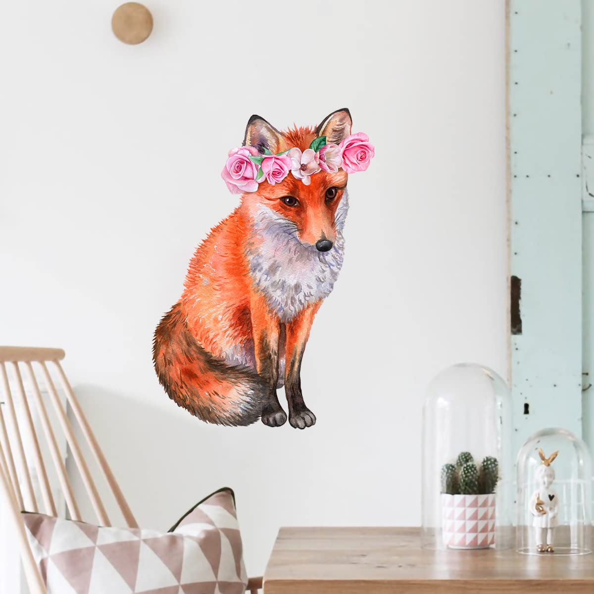 WOYINIS fox floral wreath wall sticker brightens playroom