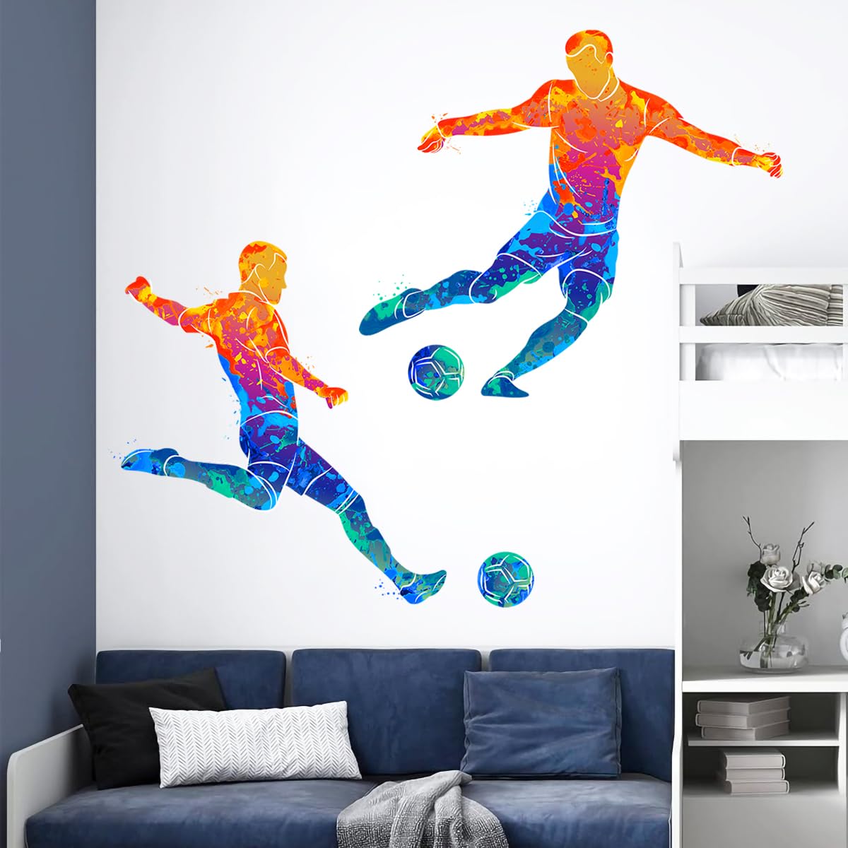 WOYINIS soccer player decal on smooth wall adds playful color