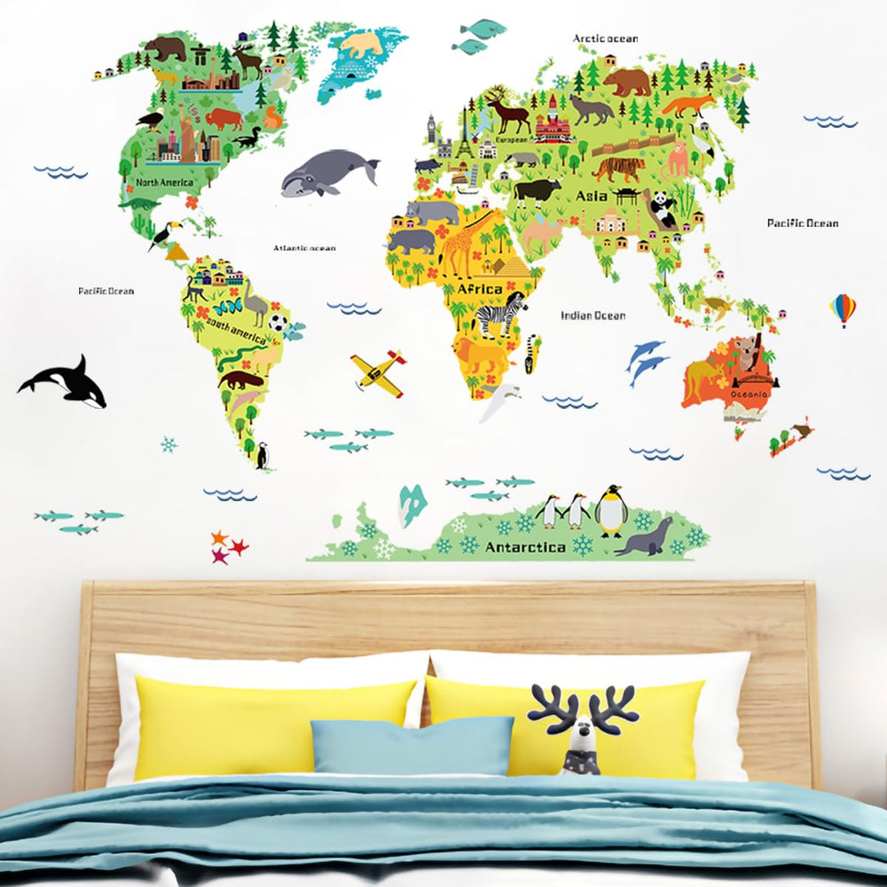WOYINIS self-adhesive map decal on smooth walls for easy, tool-free installation.