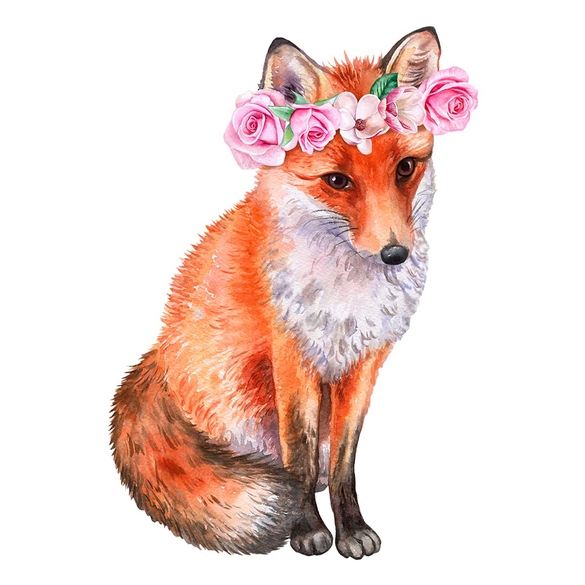 WOYINIS watercolor fox wall decal floral wreath in 16x24 size