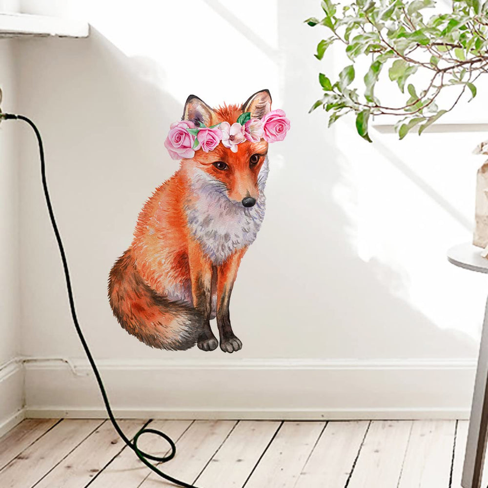 WOYINIS watercolor fox wall sticker with rose wreath boosts nursery ambiance