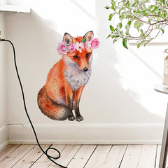 WOYINIS watercolor fox wall sticker with rose wreath boosts nursery ambiance