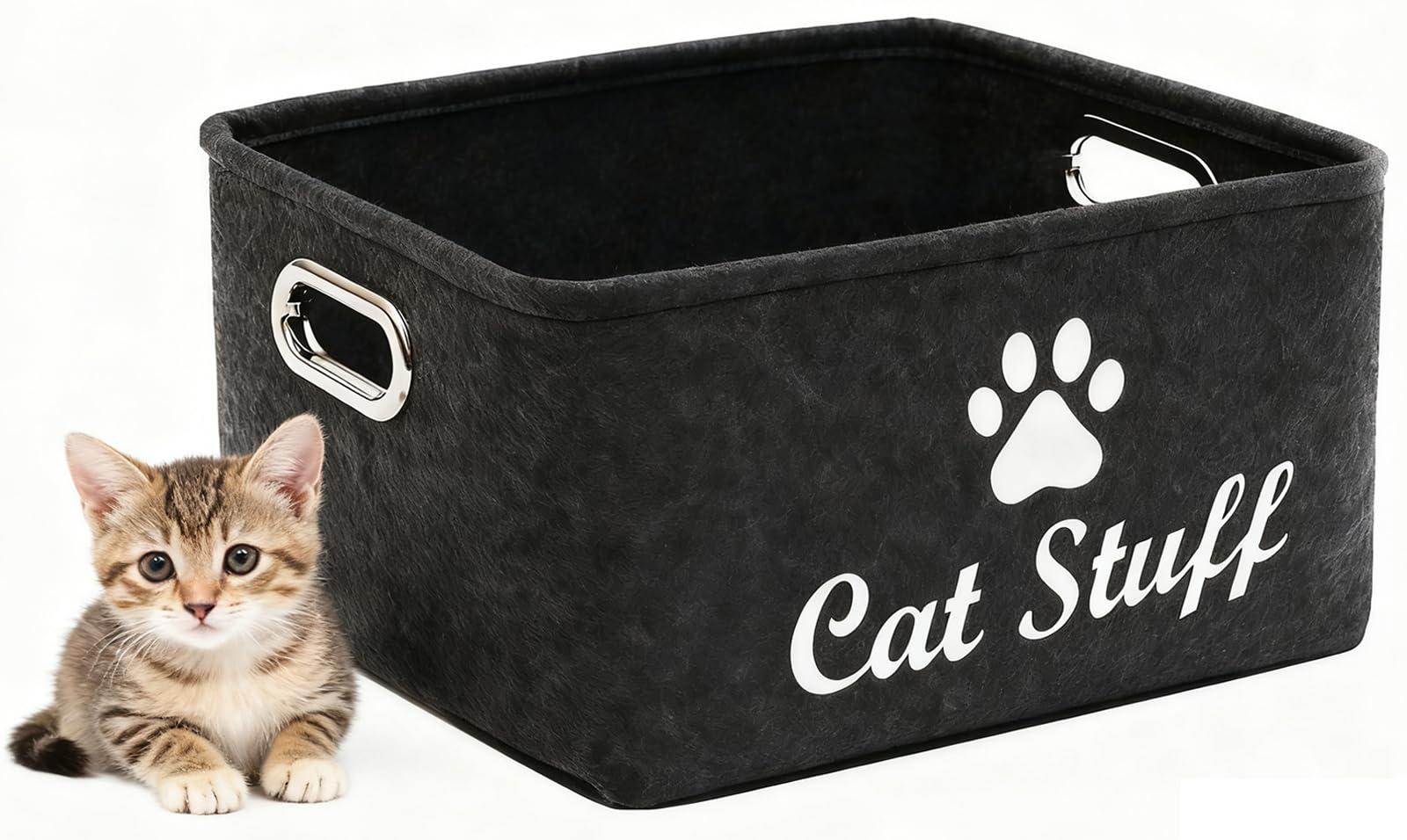 Wpetle cat toy bin with metal handles keeps toys organized and easy to reach