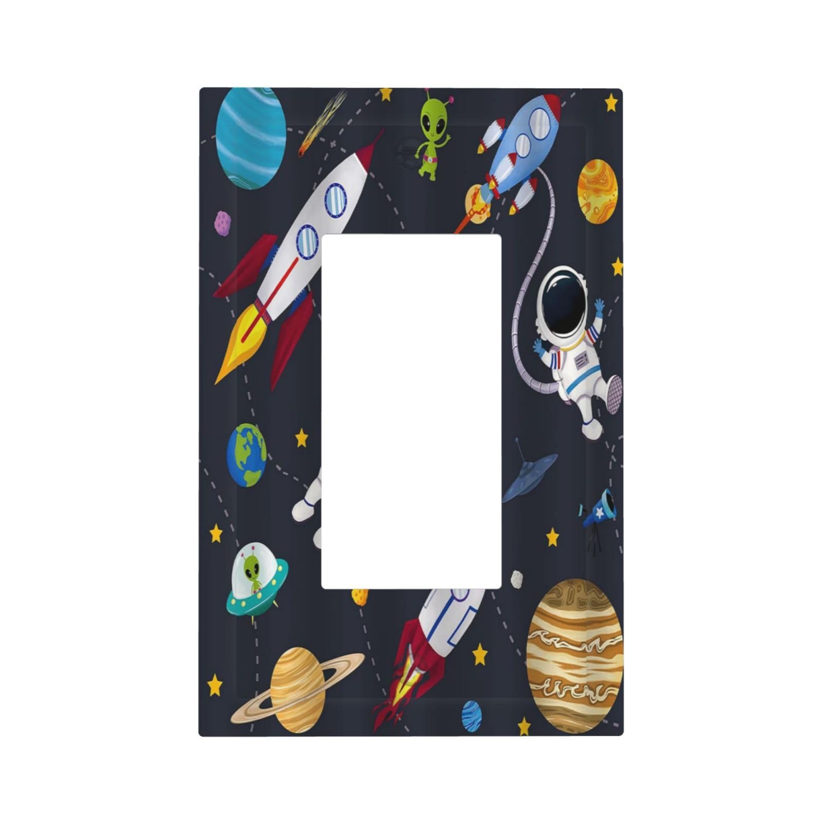 Wpshijia Rocket Planets blue wall plate for nursery adds playful decor and protection