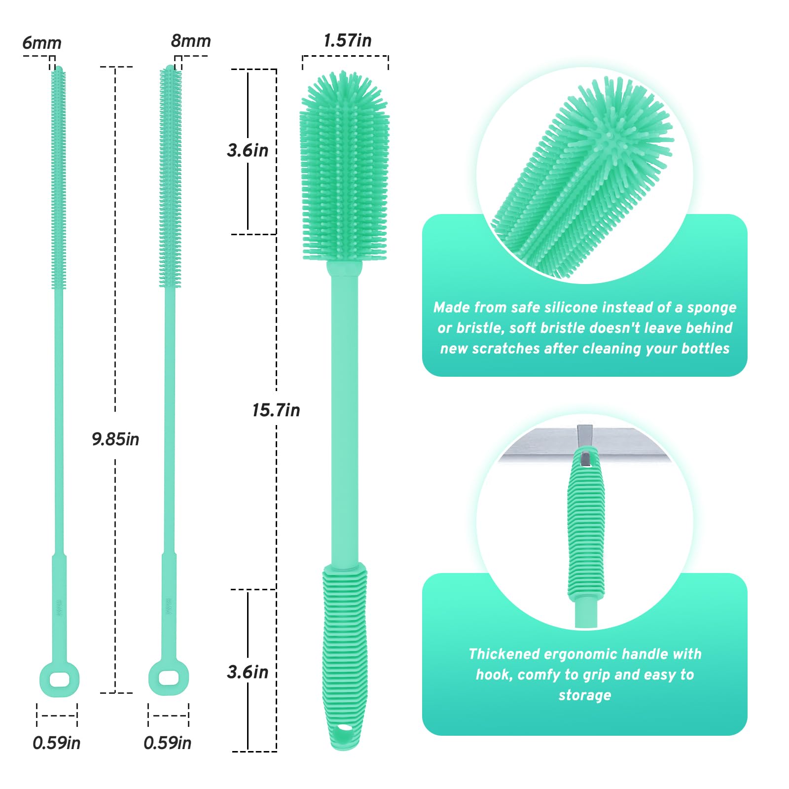 WQSS AOEIU long water bottle cleaner reaches deep bottle corners