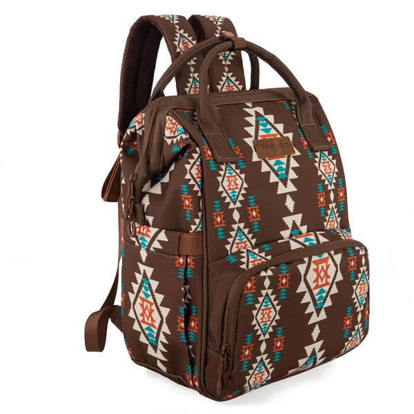 Wrangler Aztec Backpack front view showing organized pockets for easy on-the-go access.