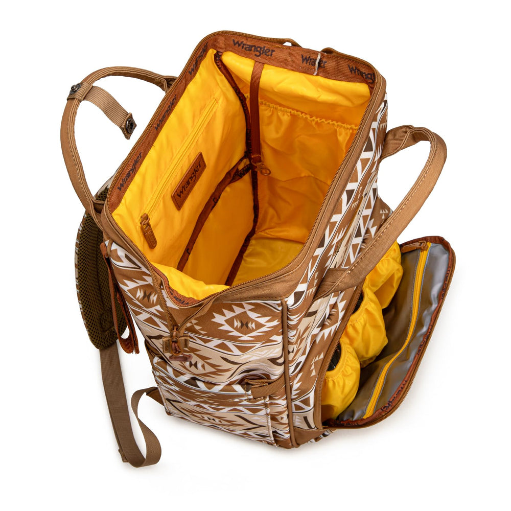 Wrangler Aztec Backpack insulated bottle pockets maintain temperature while on the move.