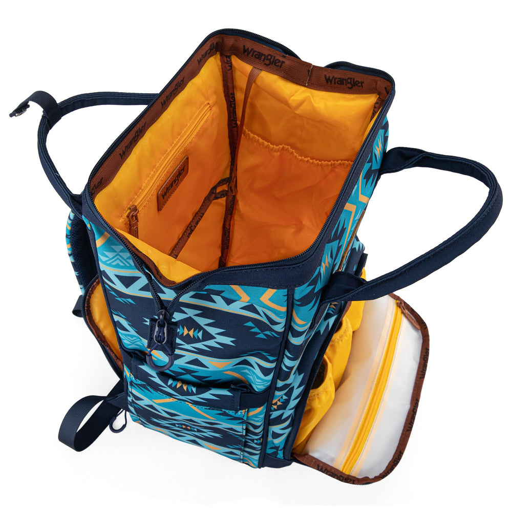 Wrangler Aztec Backpack interior features multiple pockets for gear organization.