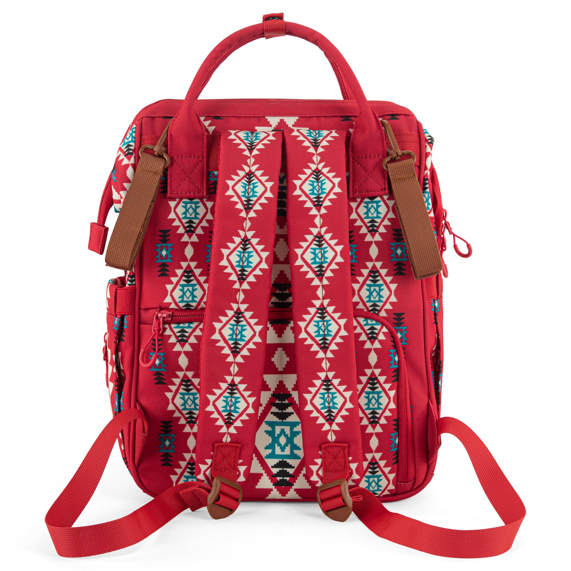 Wrangler Aztec Backpack interior shows multiple pockets for diapers and essentials