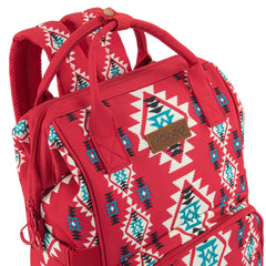 Wrangler Aztec Backpack side bottle pocket demonstrates easy access for bottles on outings