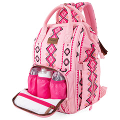 Wrangler Aztec Backpack side view with bottle pockets for easy access
