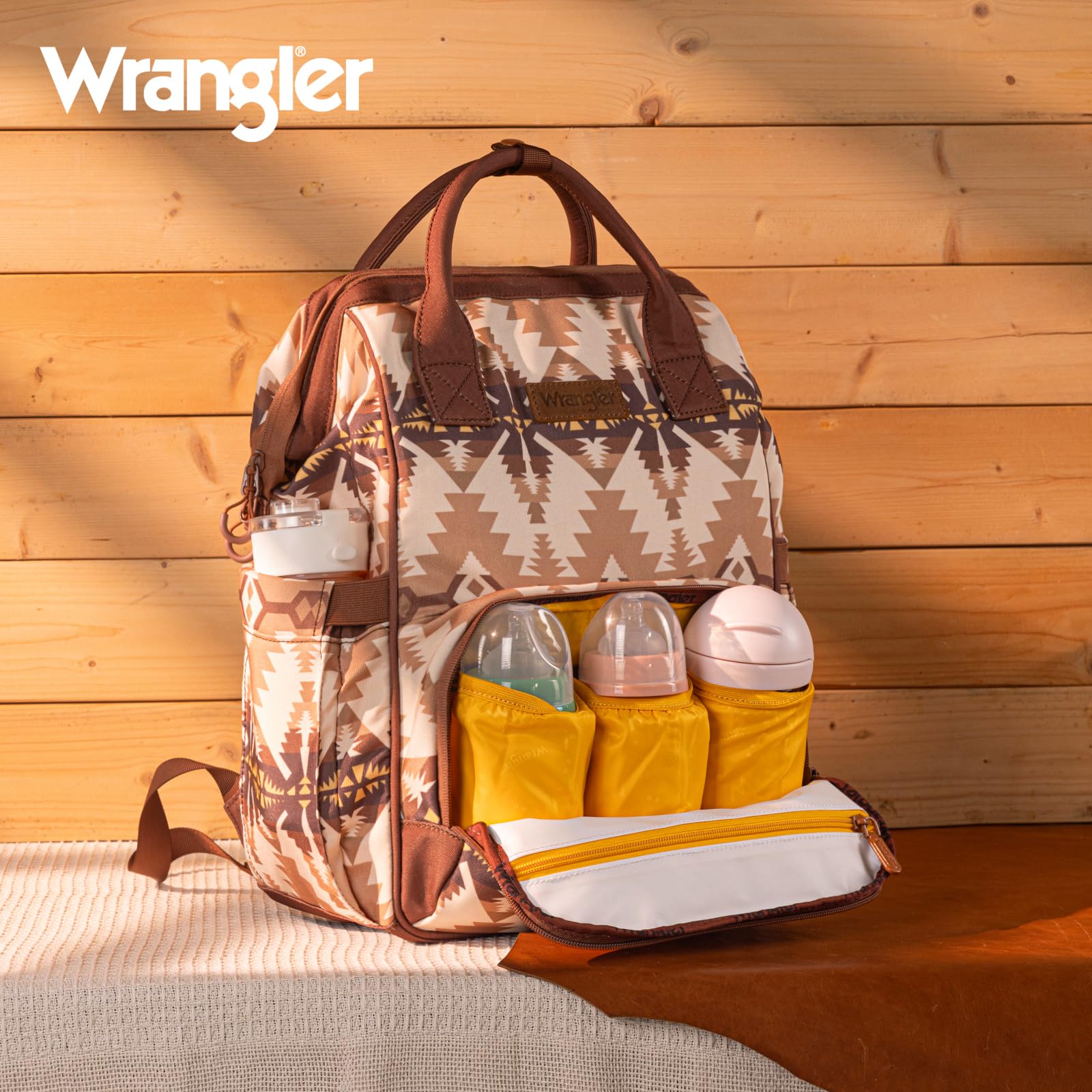 Wrangler Callie bag with multiple pockets for organized baby essentials.