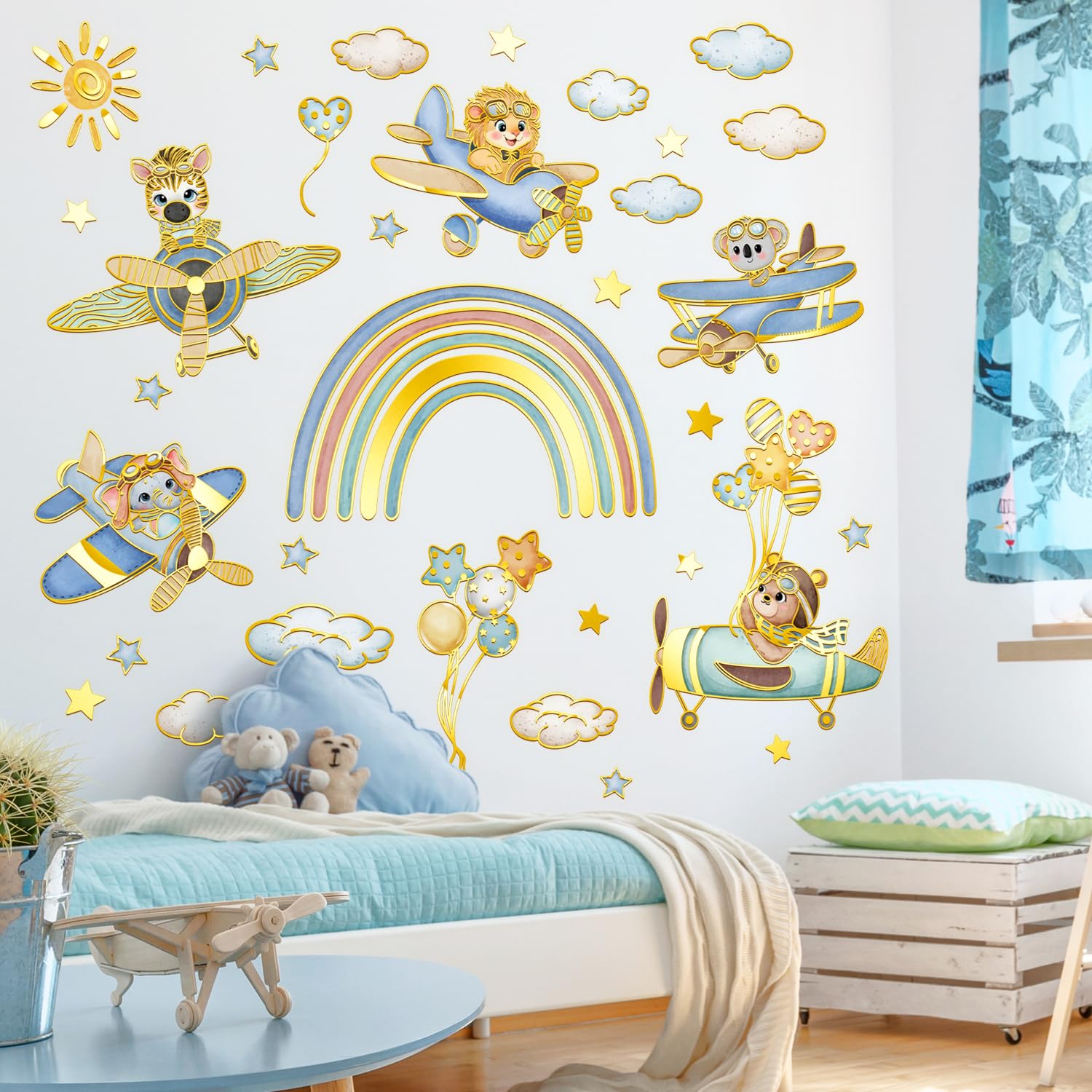 Wrdpyrmnis watercolor bunny wall art adds soft pastel charm to playrooms.