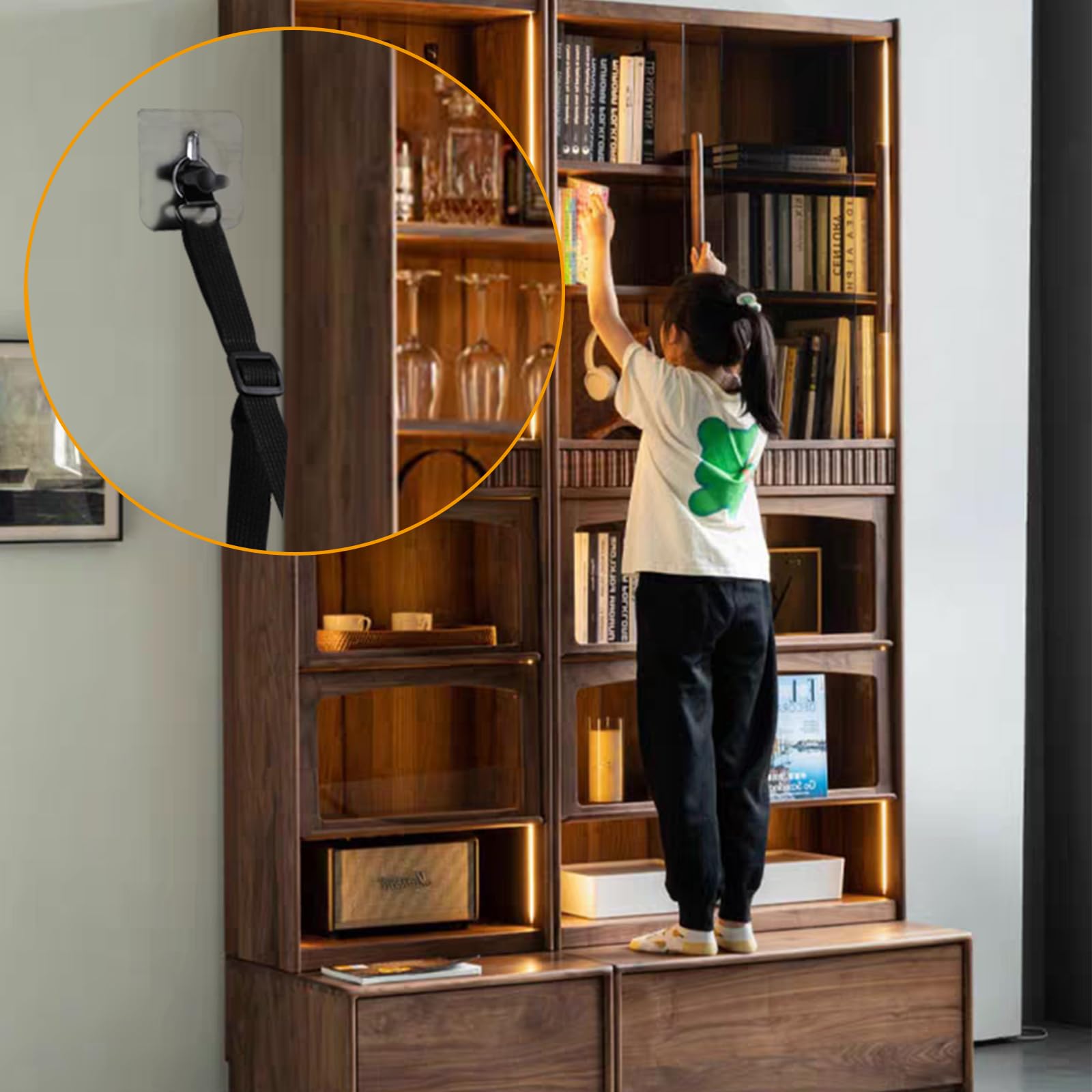 WRICHEAR furniture fix straps detail strong stabilization for cabinets and shelves.