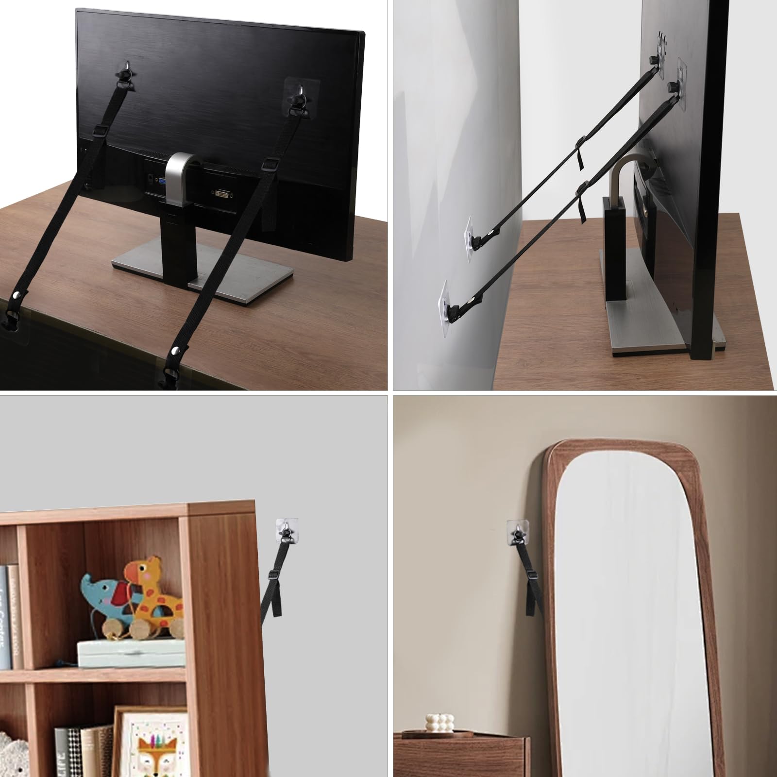 WRICHEAR TV strap mounted setup demonstrates secure wall anchoring for large TVs.