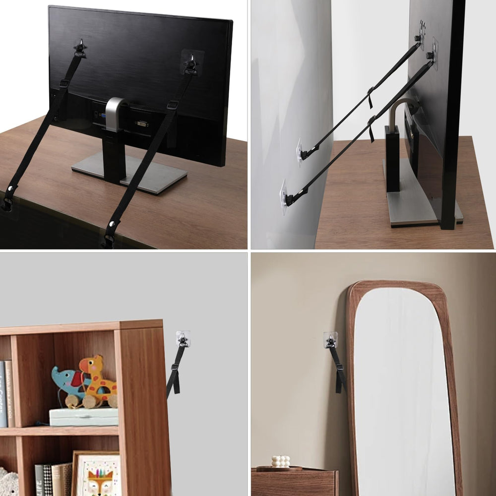 WRICHEAR TV strap mounted setup demonstrates secure wall anchoring for large TVs.