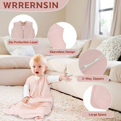 Wrrernsin sleep sack side view highlighting sleeveless design for arm movement.