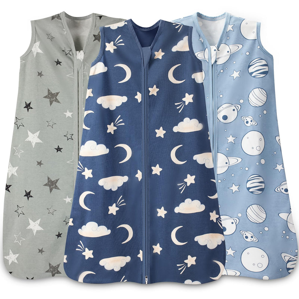Wrrernsin baby sleep sacks in three patterns provide soft, breathable comfort for year-round use