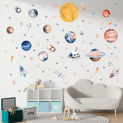 WS Wallpaper space rocket stickers encourage imaginative play on bedroom walls