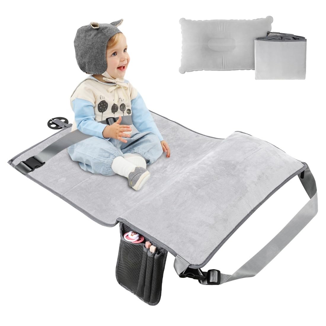 Wsoaam Toddler Travel Bed foot rest extended on plane for leg comfort