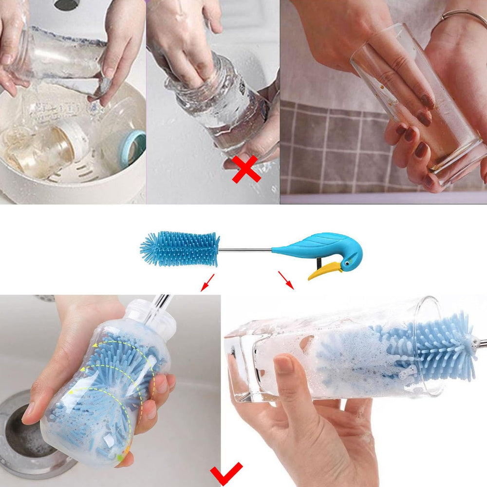 WSOQYEO vase cleaner brush semi-automatic blue cleans glassware with a soft silicone touch.