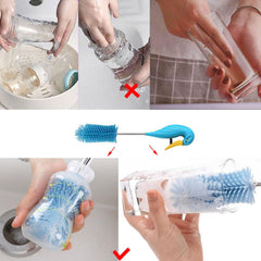 WSOQYEO vase cleaner brush semi-automatic blue cleans glassware with a soft silicone touch.