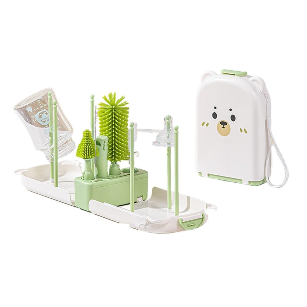 WTOW baby bottle brush set with bear case for travel cleaning and organization.