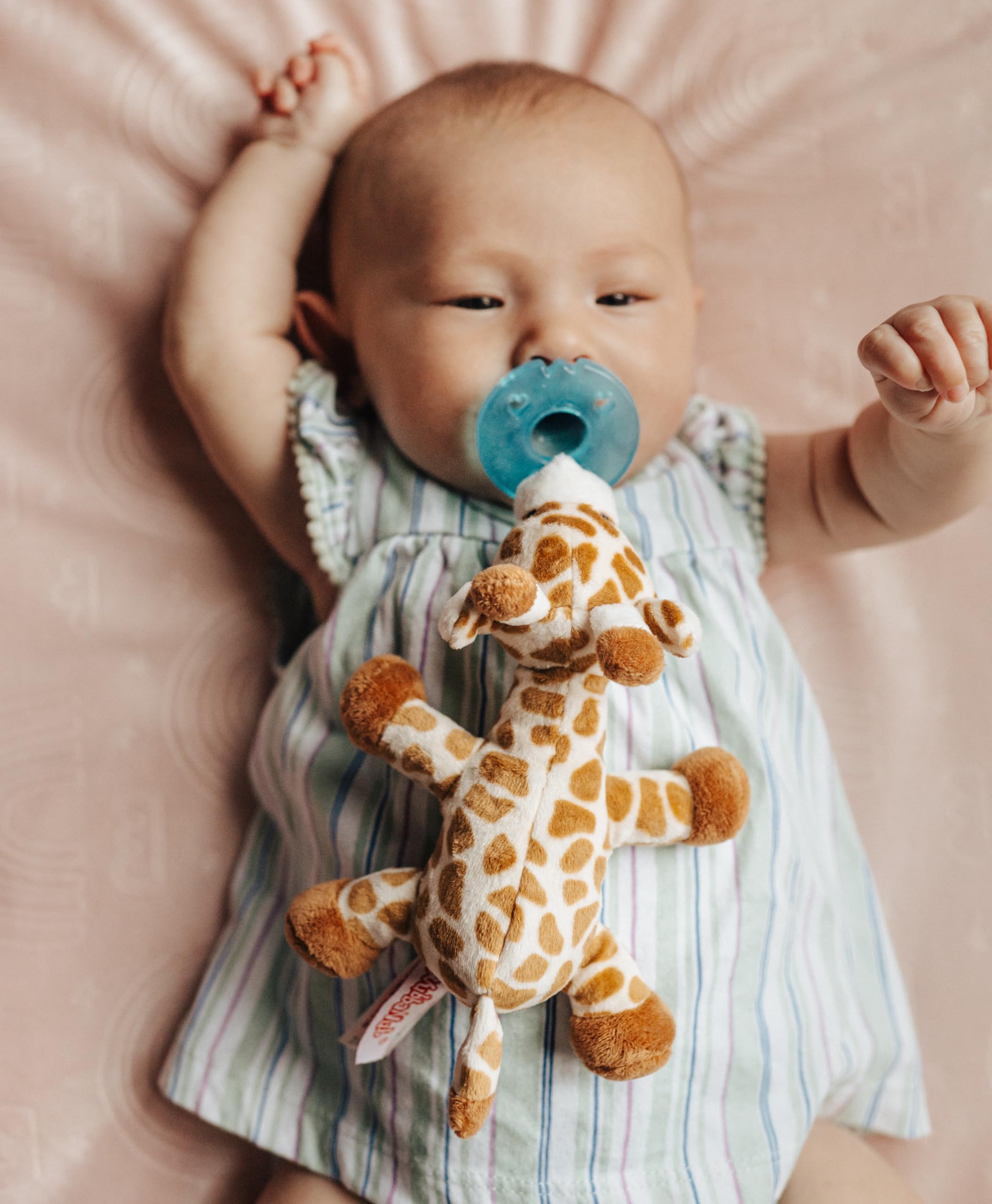 Hospital-distributed Wubbanub Giraffe pacifier plush in care units