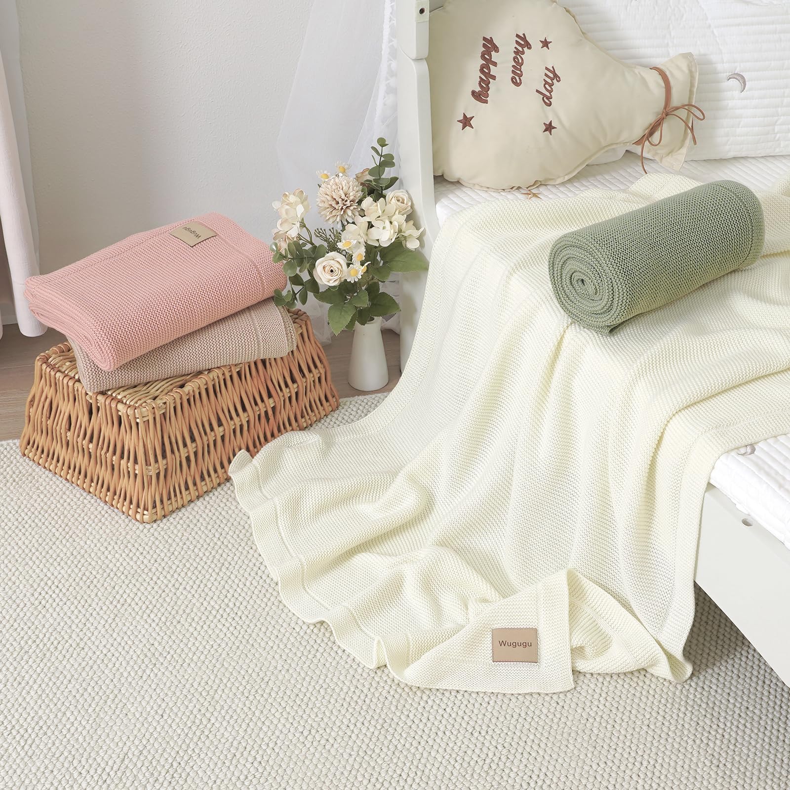 Wugugu baby blanket on a high chair offers gentle cushioning during meals