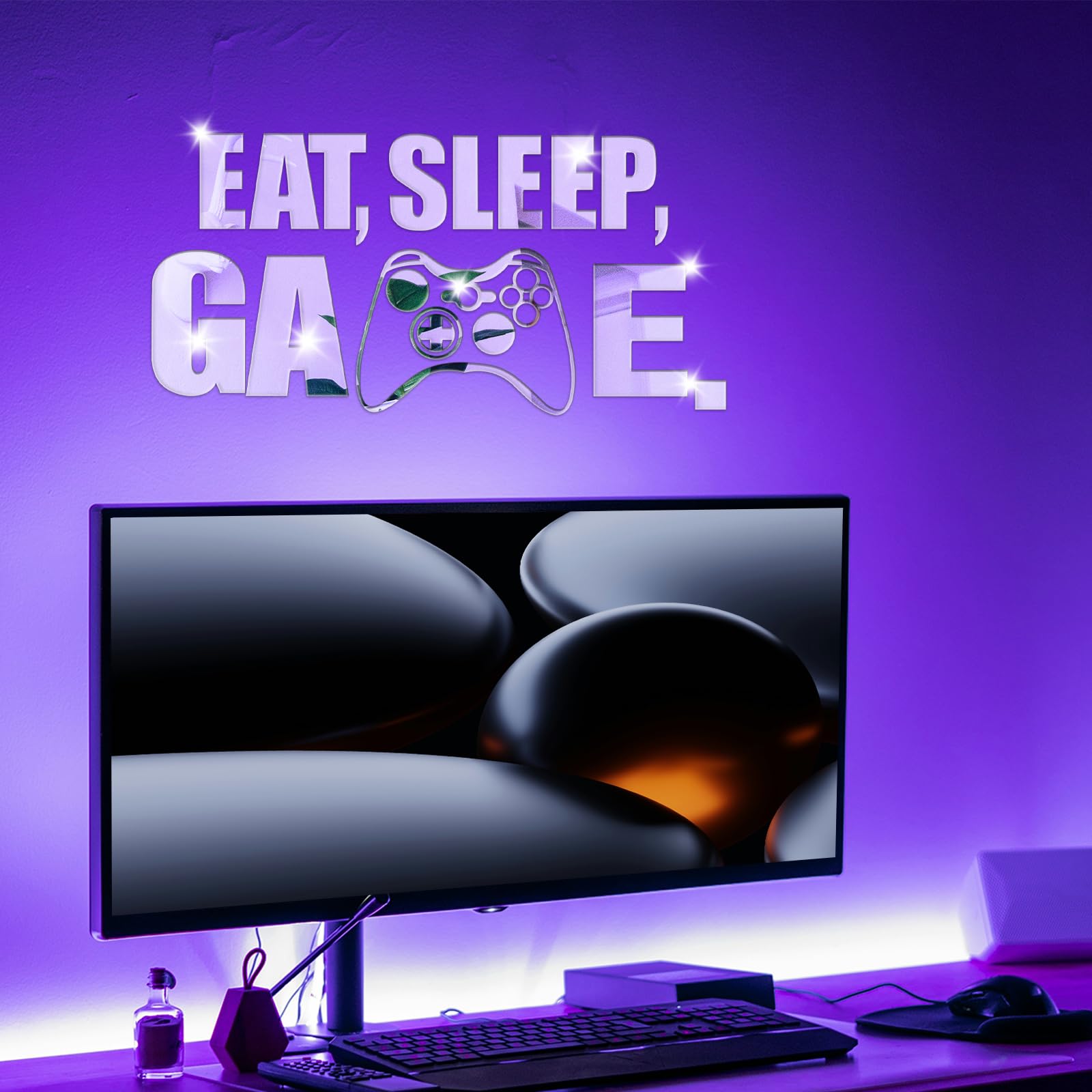 Wumuzai acrylic silver wall decal for gaming spaces and desks