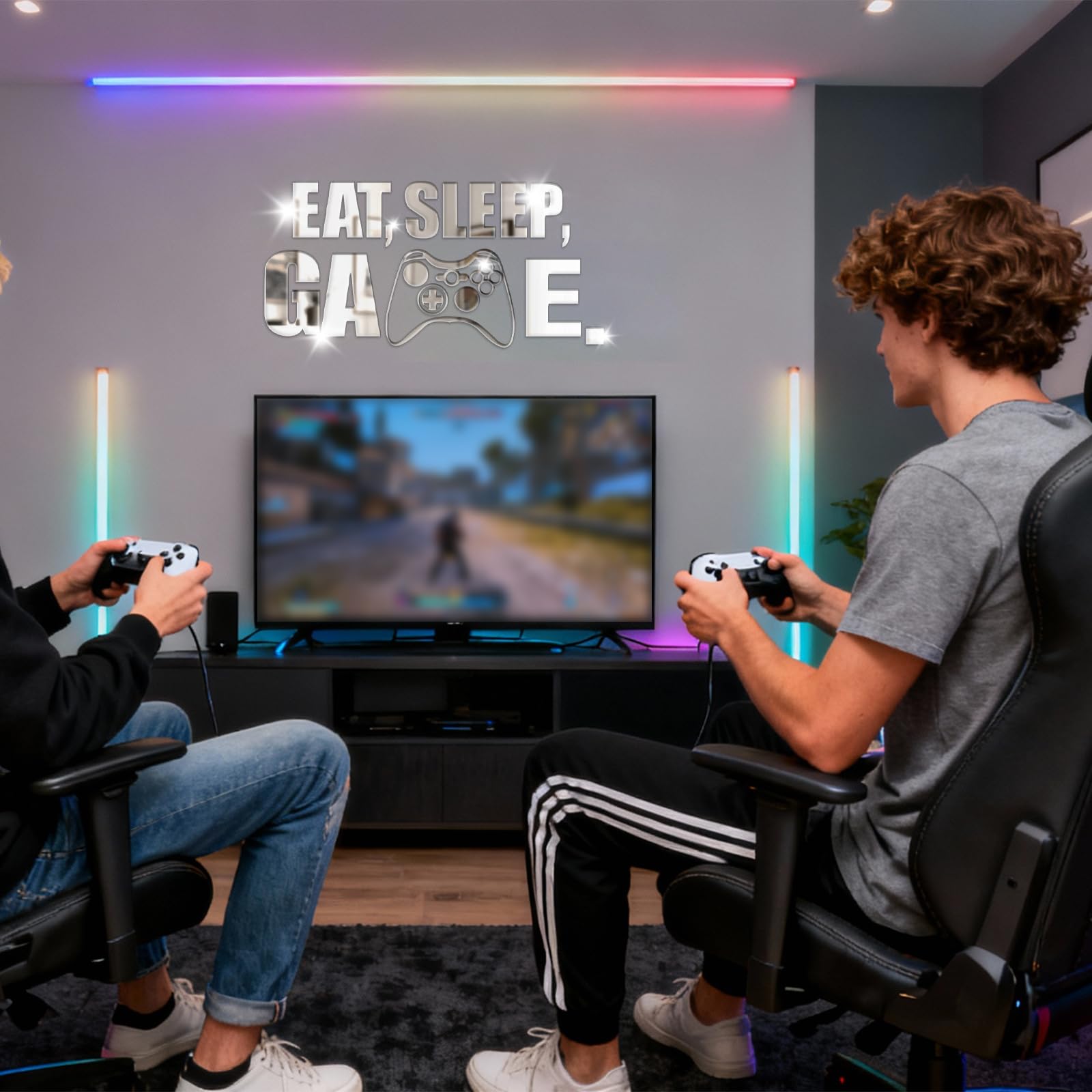 Wumuzai gamer room wall art showcases Eat Sleep Game decal