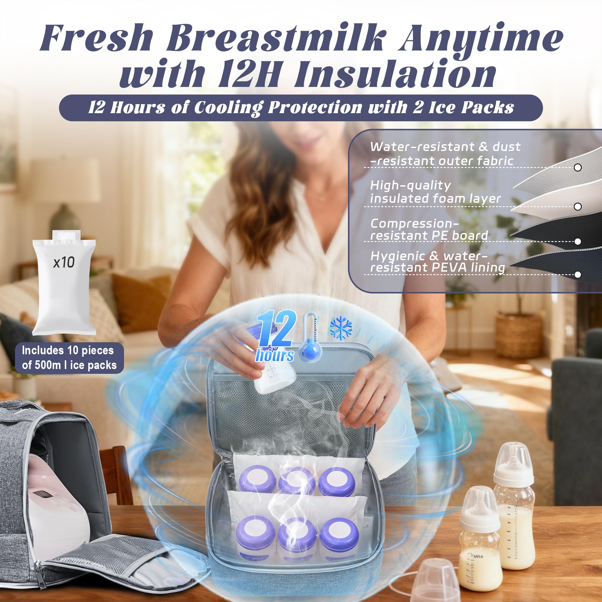 Wurzfolk bag with dual compartments for milk and pump accessories.