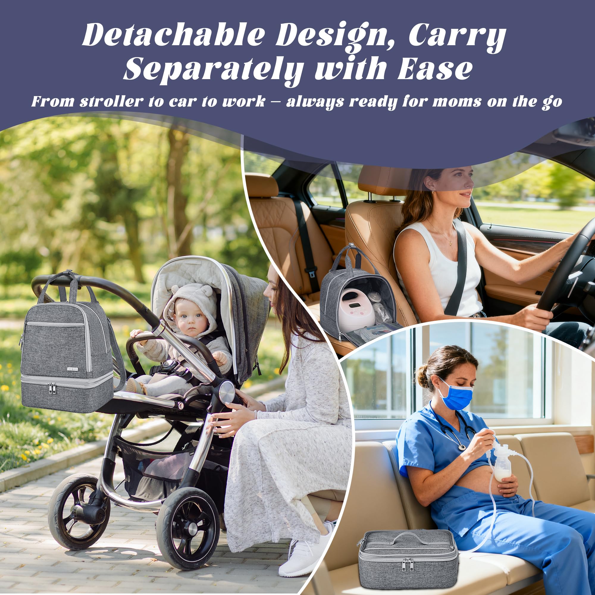 Wurzfolk breast pump bag in grey complements professional travel gear.