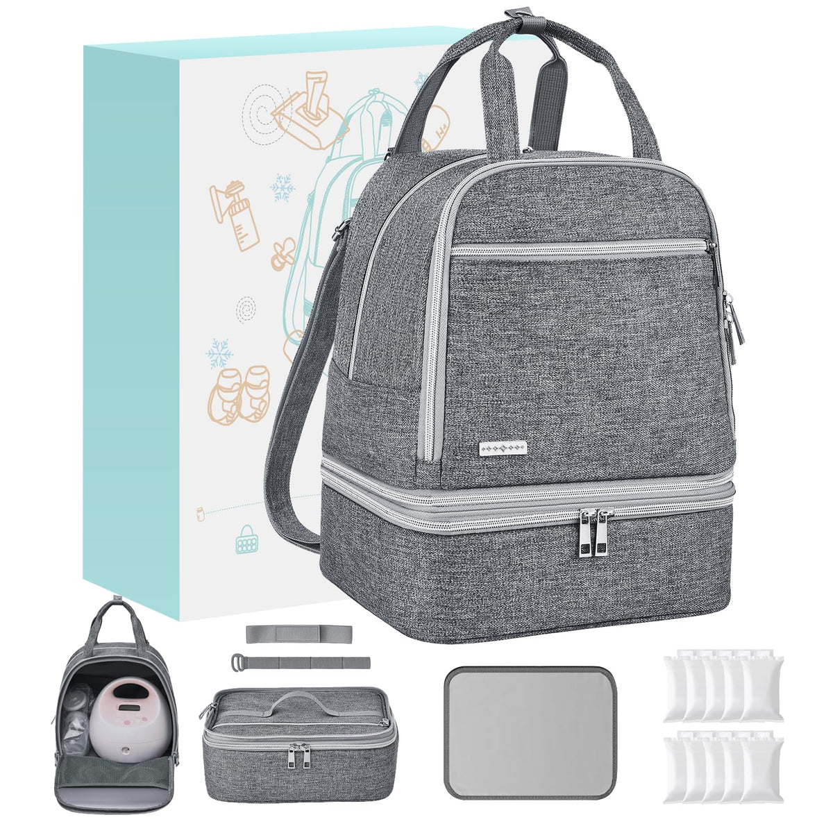 Wurzfolk breast pump bag insulated cooler keeps milk cool during commutes.