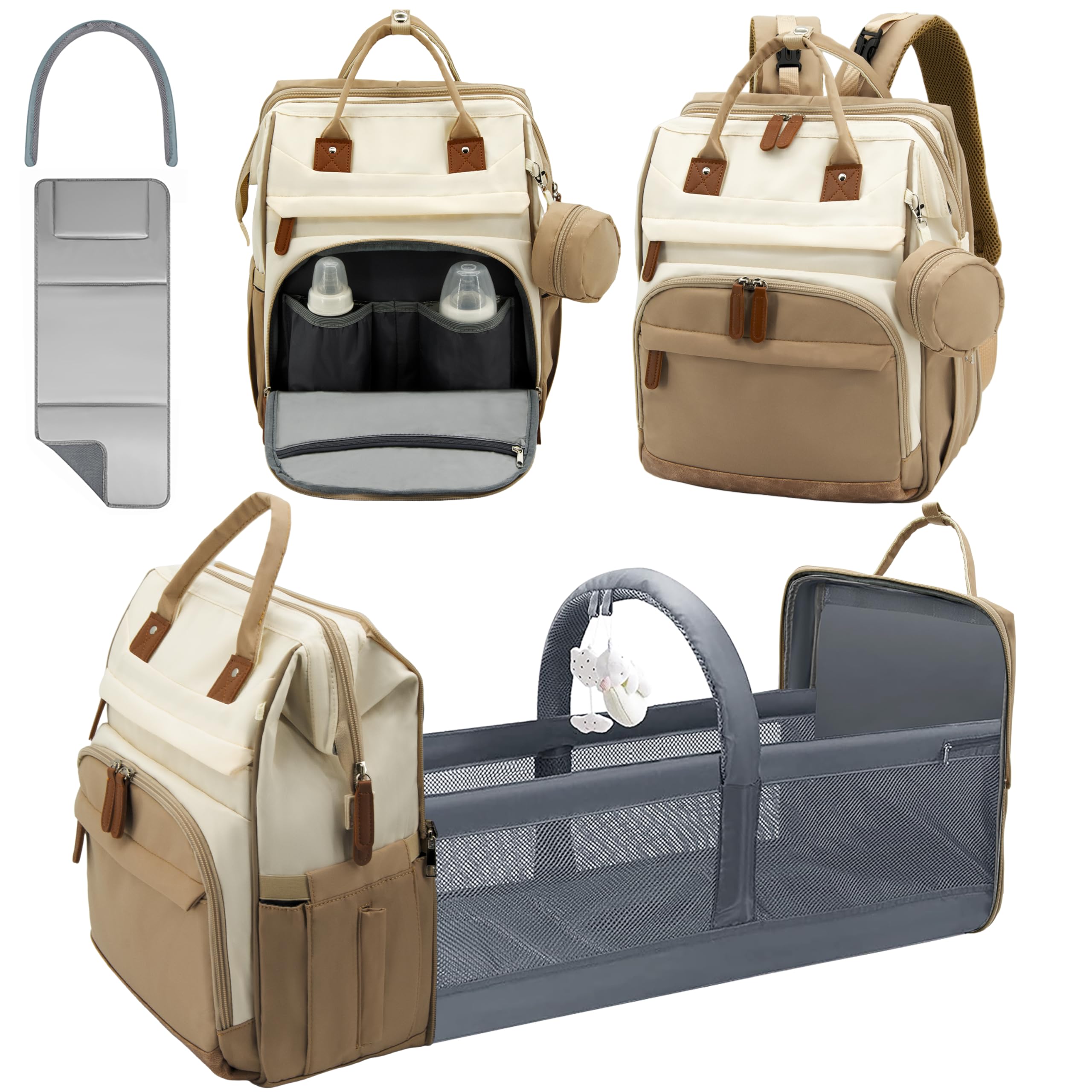 Wurzfolk diaper bag backpack in khaki brown showing spacious main compartment and tote-ready design