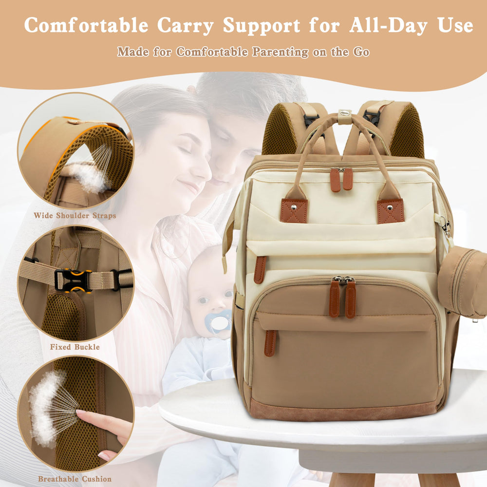 Wurzfolk multi-pocket compartments organize diapers, wipes, snacks, and toys neatly