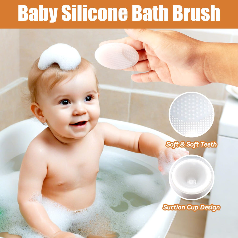 WXA 3-in-1 baby brush set with hair brush, comb, and bath scrubber showcased together.