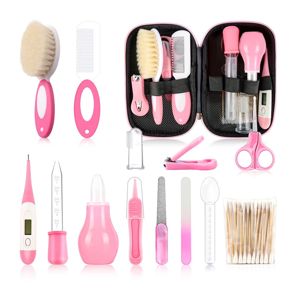 WXA Baby Grooming Kit pink case keeps all essentials organized for easy bedside care.