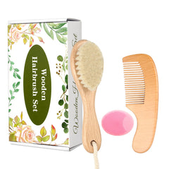 WXA pink wooden baby hair brush for gentle grooming and scalp massage.